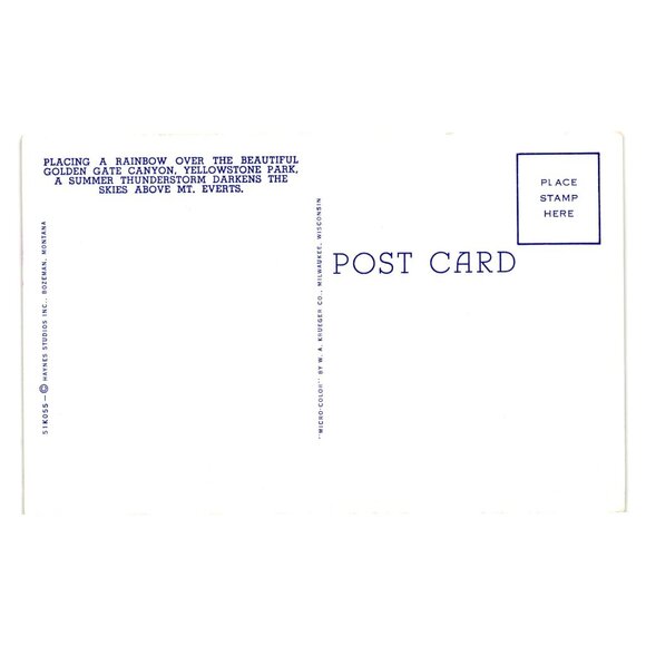 Rainbow Over Golden Gate Canyon Yellowstone Park Mt Everts Postcard Haynes - Picture 2 of 2